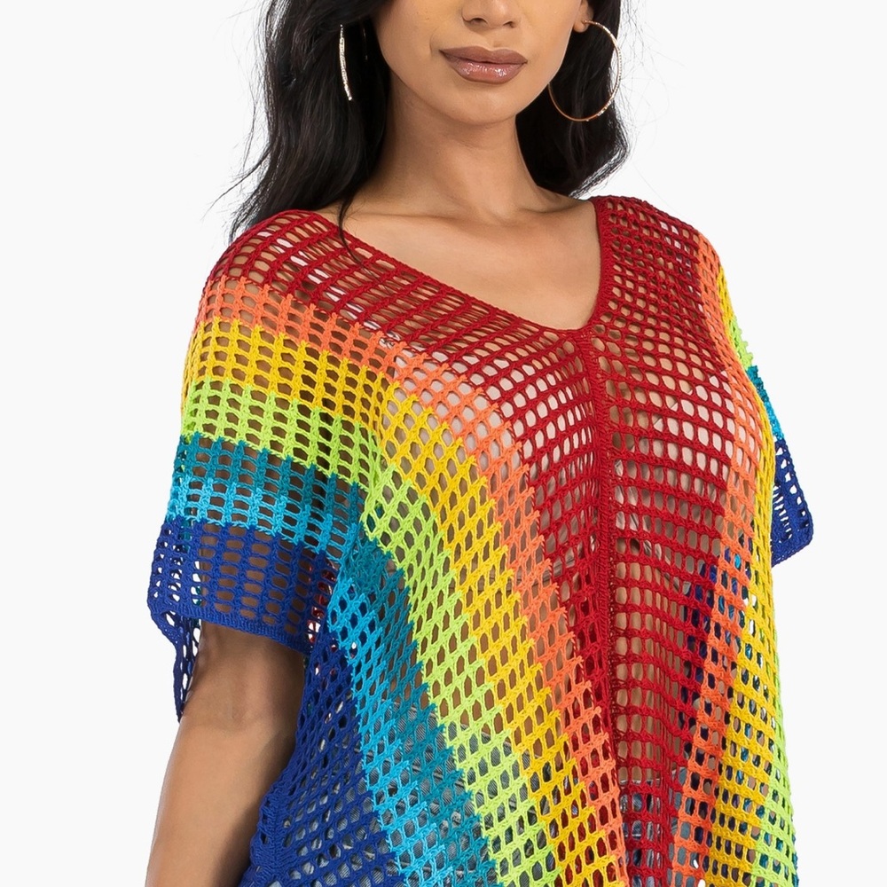 Rainbow Multicolor Crochet Swim Coverup - Picture 3 of 5